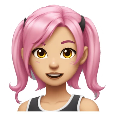 anime cat girl in sportswear, a tank top, pink hair and fangs like a vampire, but small sticker