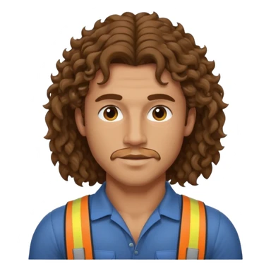 Hot male engineer with curly brown mullet hair and muscles sticker