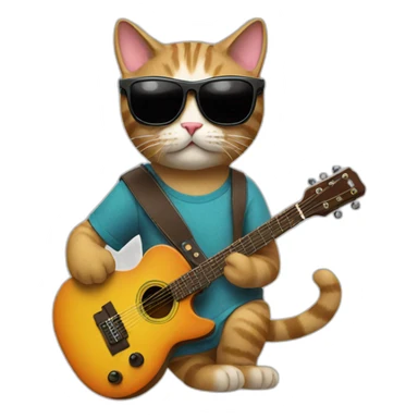 cat with sunglasses and a guitar sticker