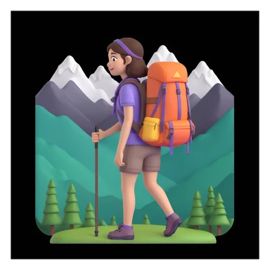 girl back packing mountains in background, close up pose sticker
