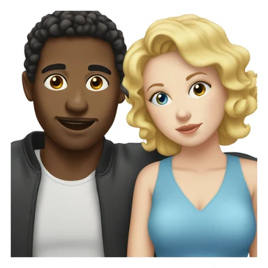 Black man with short Afro kissing white woman with brunette hair and blue eyes sticker
