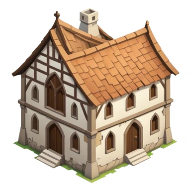 A isometric, one-story medieval building. It looks very bad. sticker