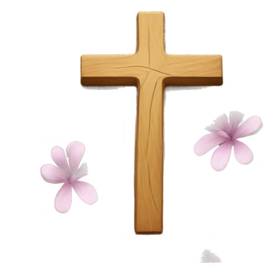 Wooden Christian cross and flowers sticker