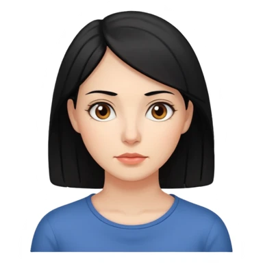 emoji of a 30-year-old woman, mature appearance, black hair, thoughtful expression sticker