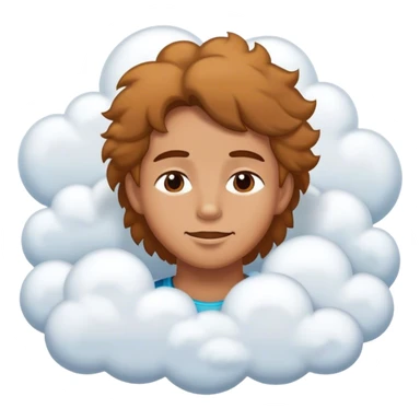 a satisfied face with his eyes closed surrended by several clouds sticker