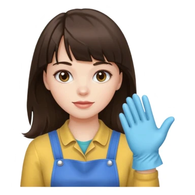 girl brunette with bangs long hair cleaning sticker