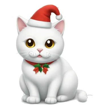 A white cat is sitting under the Christmas tree sticker