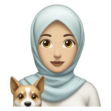 A Moroccan woman with black eyes, wearing hijab, with a dog in her arms being a blond husky with blue eyes, iPhone ios style emoji sticker