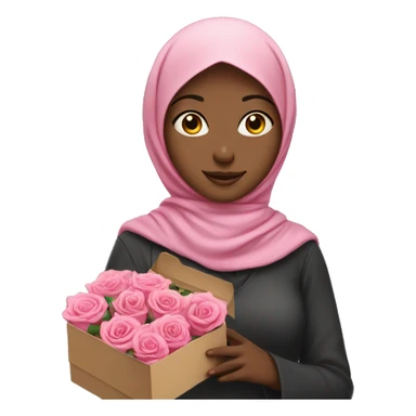 girl with pink hijab holding box and three roses sticker