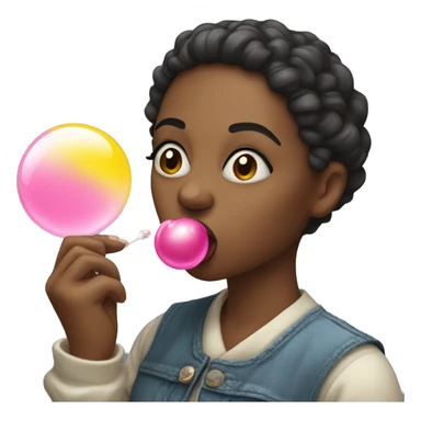 Woman blowing a bubble gum sticker