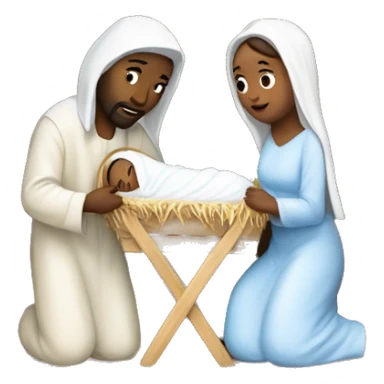 nativity scene with mary joseph and baby Jesus being white  sticker
