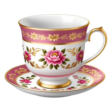 Reddish-pinkish and gold and white Warm-colored romantic traditional tea cup sticker