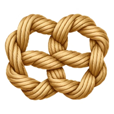 Emoji-style illustration of a neatly tied bowline knot made of natural rope. The knot should form a clean loop with a visible knot structure, rope texture, warm beige and golden tones, isolated on white background, soft shadows, minimal composition. sticker