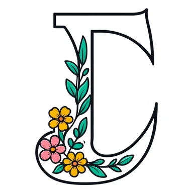 fancy decorative letter J with floral elements sticker