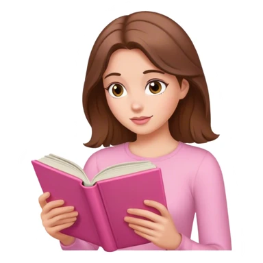 a brown haired, fair skinned female reader reading a pink romance novel sticker