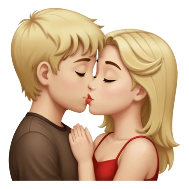 blonde haired boy and brown haired girl kissing sticker