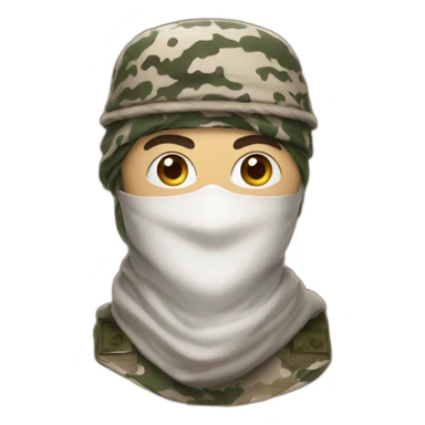 man masked with the Saudi Arabic red and white shemagh and wearing military clothing sticker
