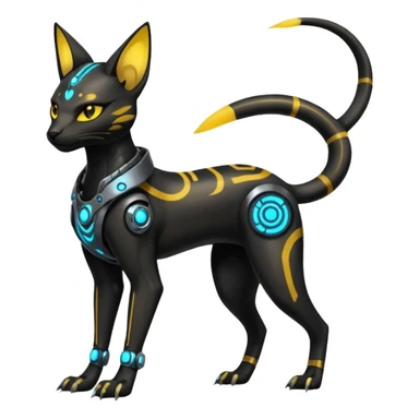 Futuristic Glowing shiny bioluminescent translucent dark cool handsome badass cyberpunk-cyborg-Bastet-Umbreon-Salandit-fusion (full body) sticker