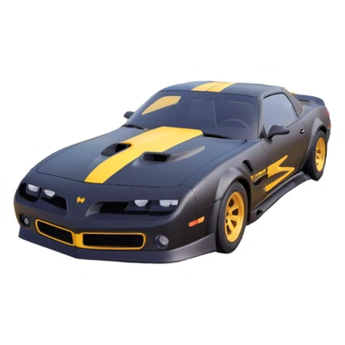 black Trans Am car drifting around curve with yellow road sign in background sticker