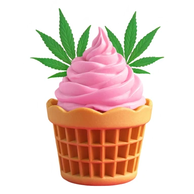 pink gelato in a waffle cup with cannabis leaf sticker