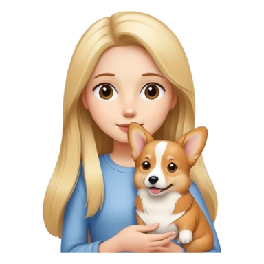 girl with long striaght blond hair hold a corgi sticker