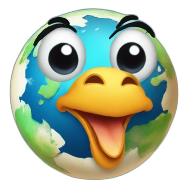 planet Earth with a cartoon grinning chicken face with big eyes sticker