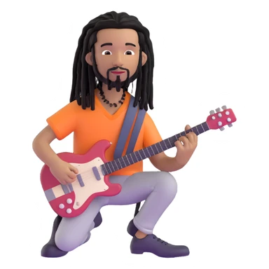 Steve Lacy with black dreads and guitar sticker