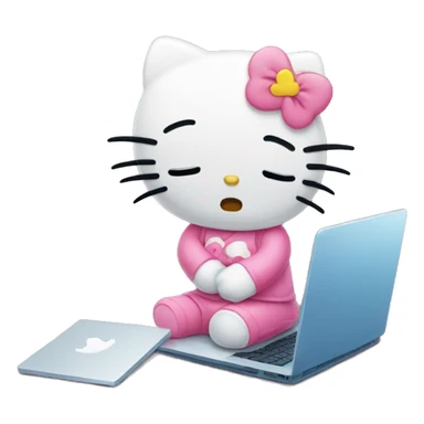 hello kitty crying while sitting at the laptop sticker