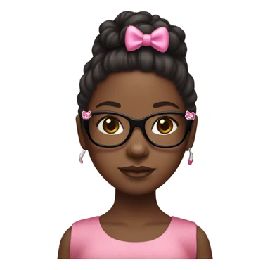 Black girl with long brown hair with a pink bow in her hair with black glasses with a hello kitty crop top on sticker