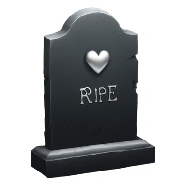 a black tombstone with the inscriptions in silver RIP and a silver heart in the center sticker