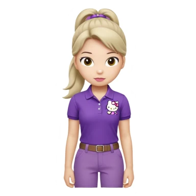 hello kitty wearing purple polo shirt and kyaki pants with long pony tail baddie sticker