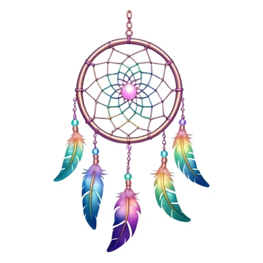 Iridescent pastel rainbow colorful transparent bright light luminescent dream-catcher hanging from an iridescent chain sticker