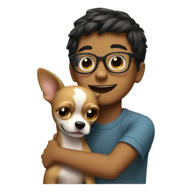 Boy with glasses hugging chihuahua sticker