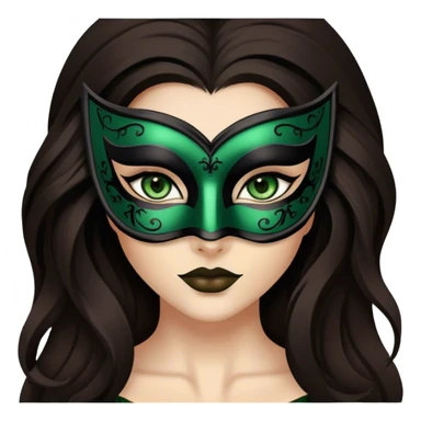 Greeneyed Woman hair with Long Dark brown hair wearing Black venetian mask sticker