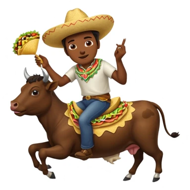 Make a Mexican man riding a cow eating a taco sticker