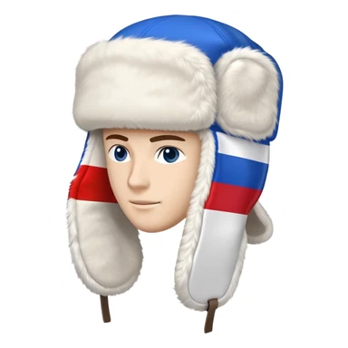 Traditional Russian ushanka hat with Russian flag colors white blue and red, winter fur hat with ear flaps sticker
