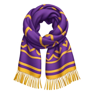 A standalone scarf with a bold purple and yellow pattern, cozy wool texture, fringed edges — no face, no background, just the scarf. sticker