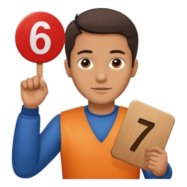 Un bonhomme tenant une pancarte avec le numéro 6 dans la main gauche et une pancarte avec le numéro 7 dans la main droite  sticker