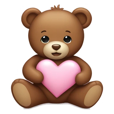 Brown teddy bear holding a light pink heart sticker