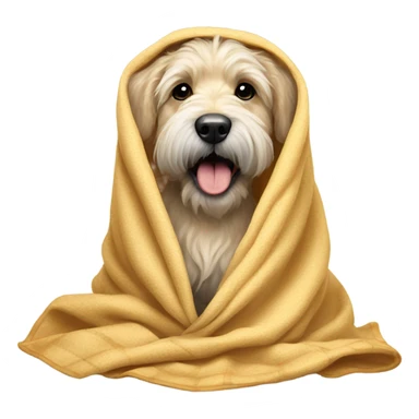 Wheaten dog wrapped in a blanket with its tongue sticking out sticker