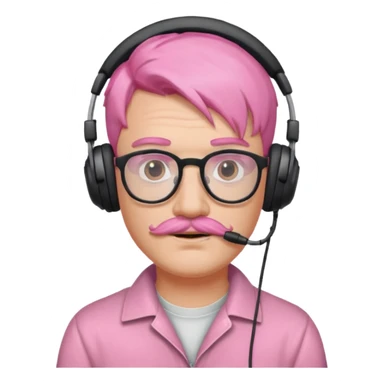 headphone and spectacles, mustached pink hair man, no mic sticker