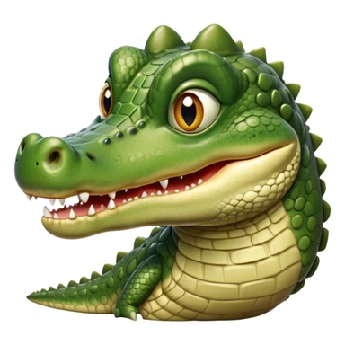 cinematic-realistic-cute-crocodile-portrait-emoji,-head-tilted-playfully-and-inquisitively,-featuring-a-robust,-well-defined-build-with-intricately-detailed,-glossy-olive-green-scales-and-a-surprisingly-endearing-face-with-round,-sparkling eyes sticker