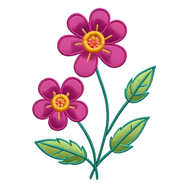 Embroidery icon, needle with thread, embroidered flower pattern, fabric with stitching, vibrant threads, minimalistic style, clean lines, transparent background. sticker