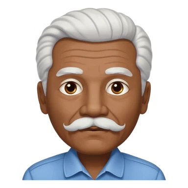 
An elderly man emoji with medium-dark skin tone, full white hair styled in thick, swept-back waves, thick white eyebrows, and a neatly groomed small white mustache. His face is clean-shaven aside from the mustache, giving him a tidy and classic look. sticker
