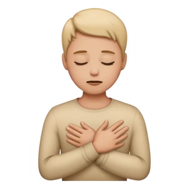 Make an emoji of a person or animal that’s politely making a “no thanks” gesture like refusing a food or drink or something. Make sure the emoji includes both body and hand and not just hand. One hand should be empty and the other hand should be on the person’s chest. Eyes should be closed. sticker
