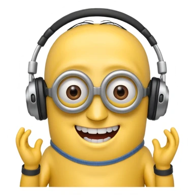 minions with headphones smiling teeth showing sticker