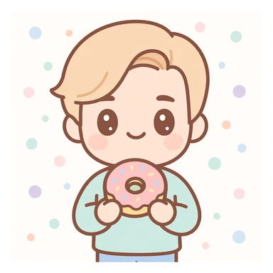 kawaii style illustration of Justin Bieber holding a donut sticker