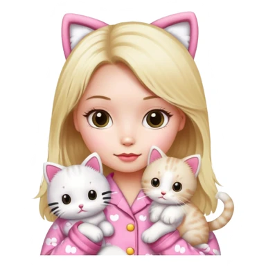 Blonde girl wearing pink Hello Kitty pajamas with two ragdoll cats sticker