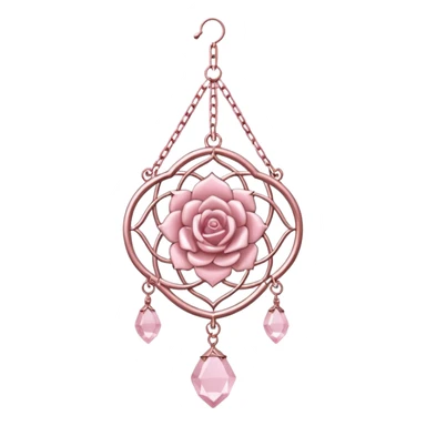 Rose-pink-metal-chained rose-quartz-crystallic romantic delicate fine pretty suncatcher  sticker