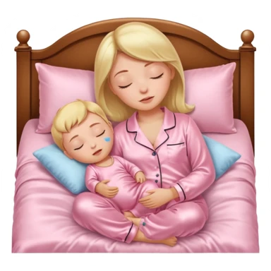 Mulher dormindo de pijama na sua cama de cetim rosa bebê sticker